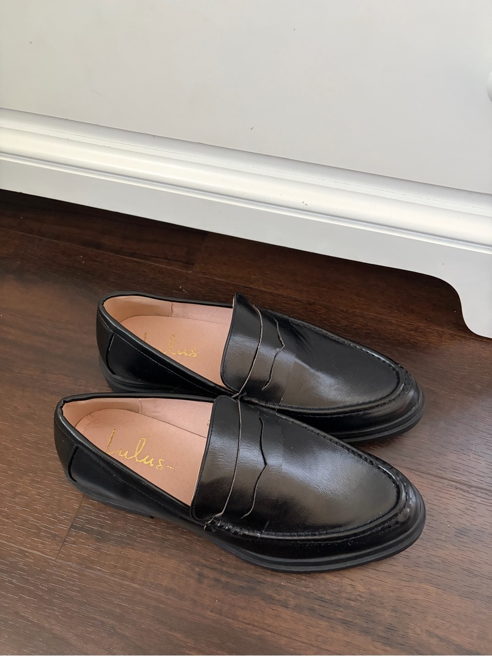 Lulu's Black Leather Penny Loafers